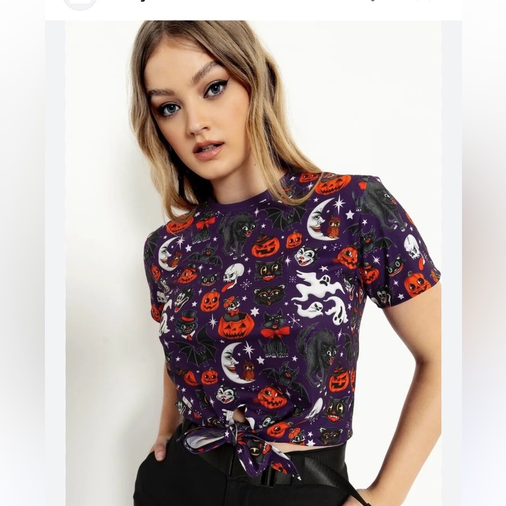NWT Blackmilk Trick or Treat Purple Tie Front Tee Size XXL